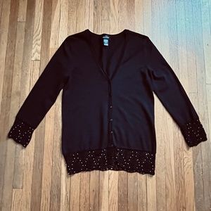 Black Cardigan with Crochet & Bead Trim